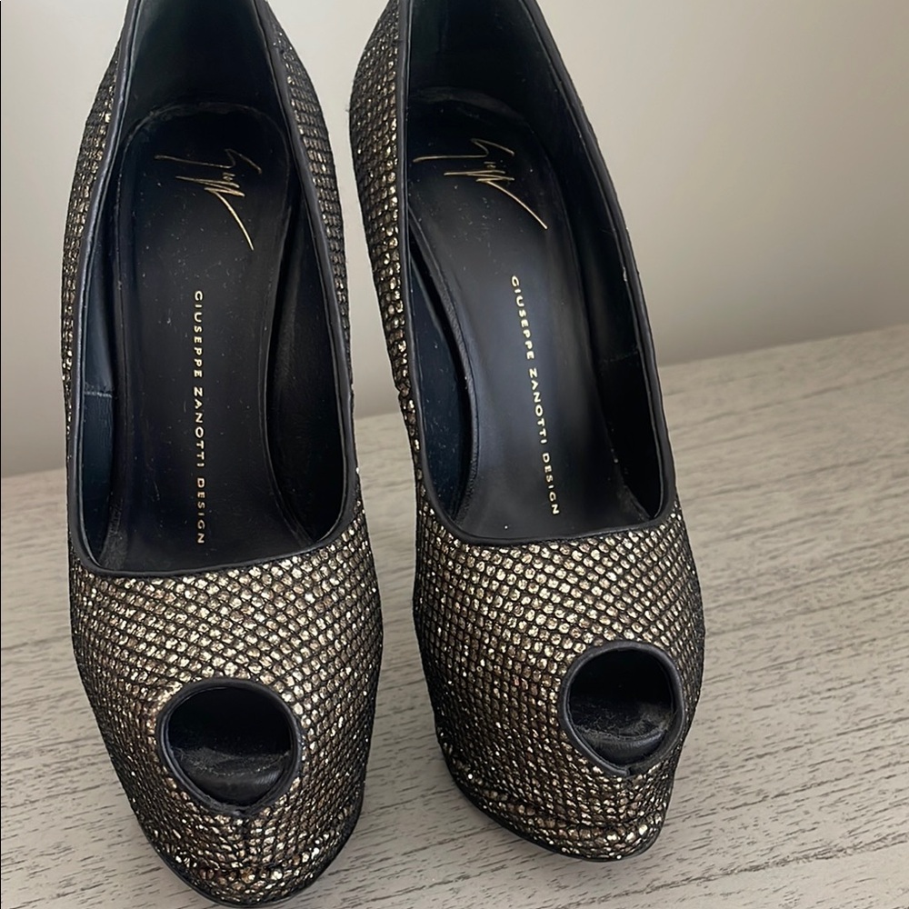 Giuseppe Zanotti Black and Gold Stiletto Heels